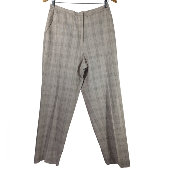 Vintage Norton McNaughton Petites Linen Blend Plaid Trousers Beige Gray Size 12P - Picture 11 of 11